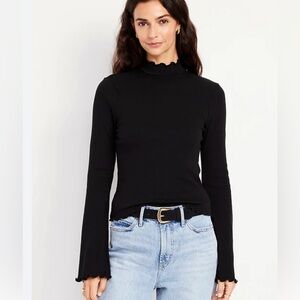 Old Navy Black Ruffle Mock Neck Long-Sleeve Top